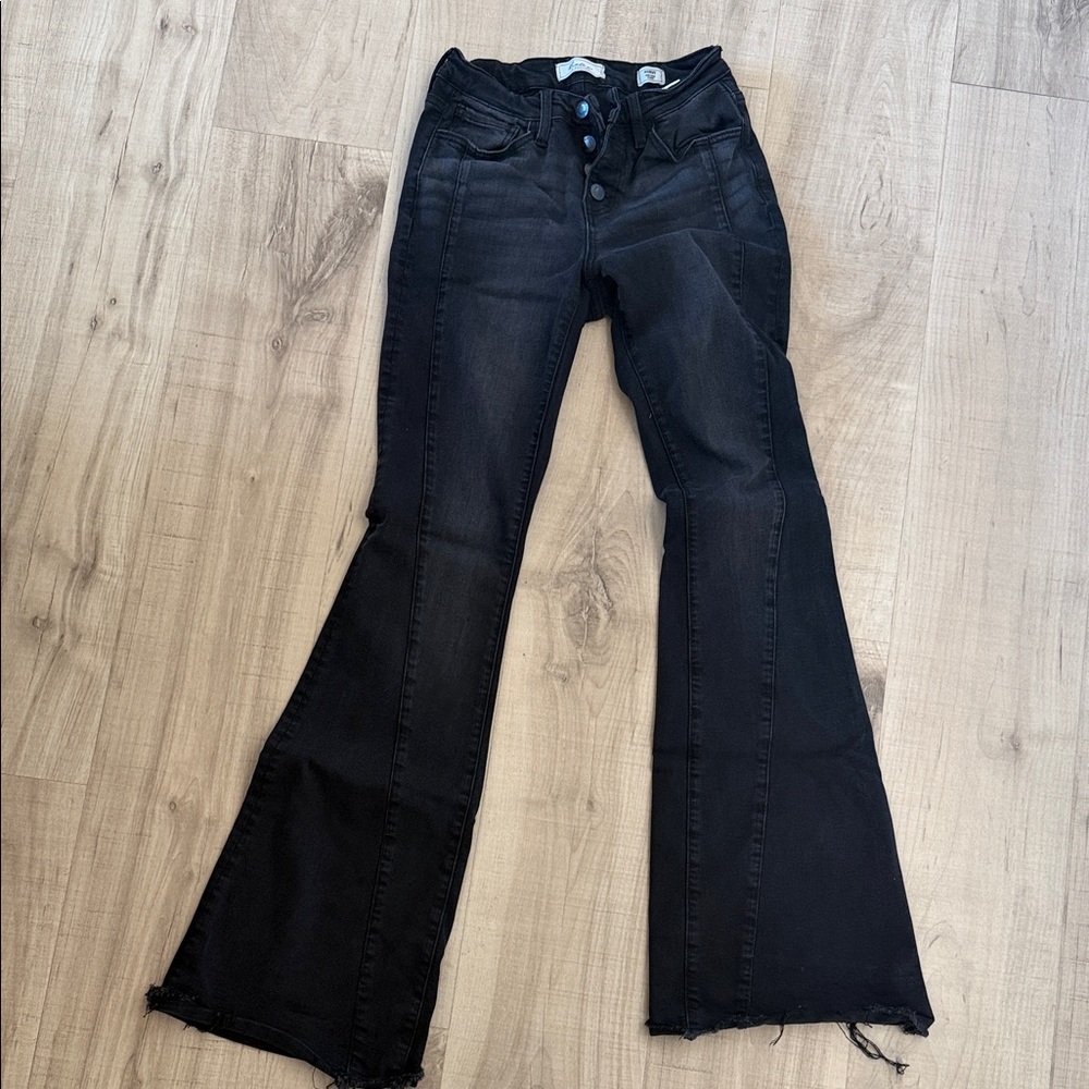 Women's Black Flared Jeans raw hem